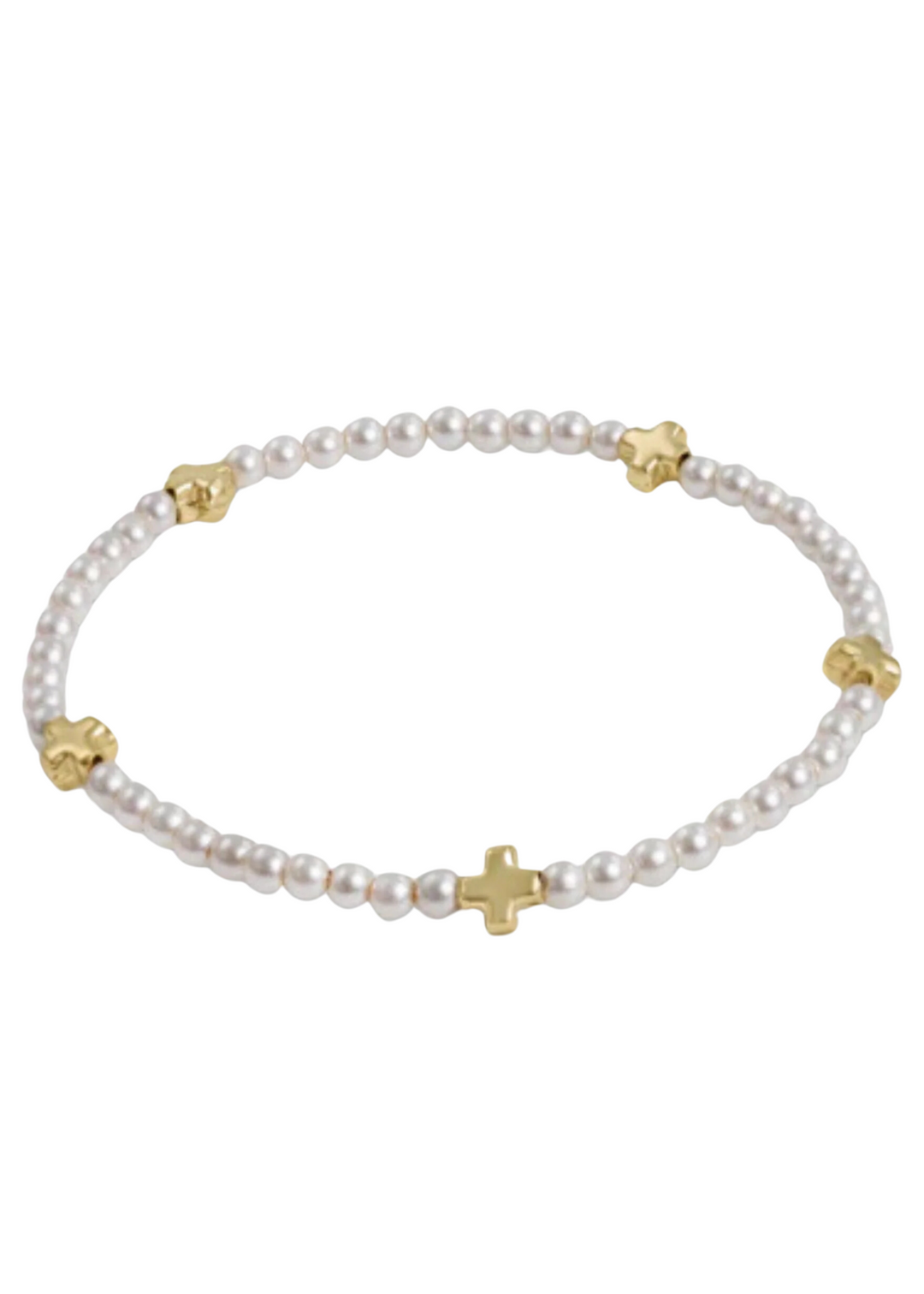 Signature Cross Small Pearl Pattern 3mm Bead Bracelet - Gold