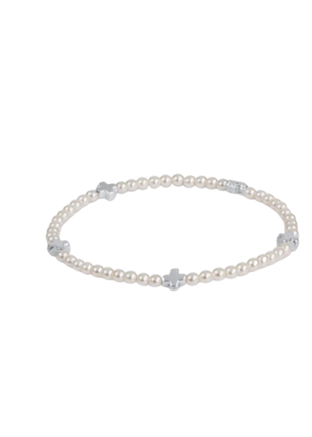Signature Cross Small Pearl Pattern 3mm Bead Bracelet - Sterling