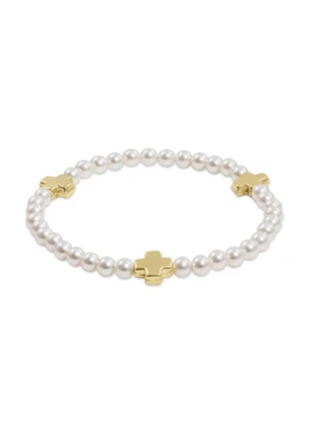 Signature Cross Pearl Pattern 4mm Bead Bracelet - Gold