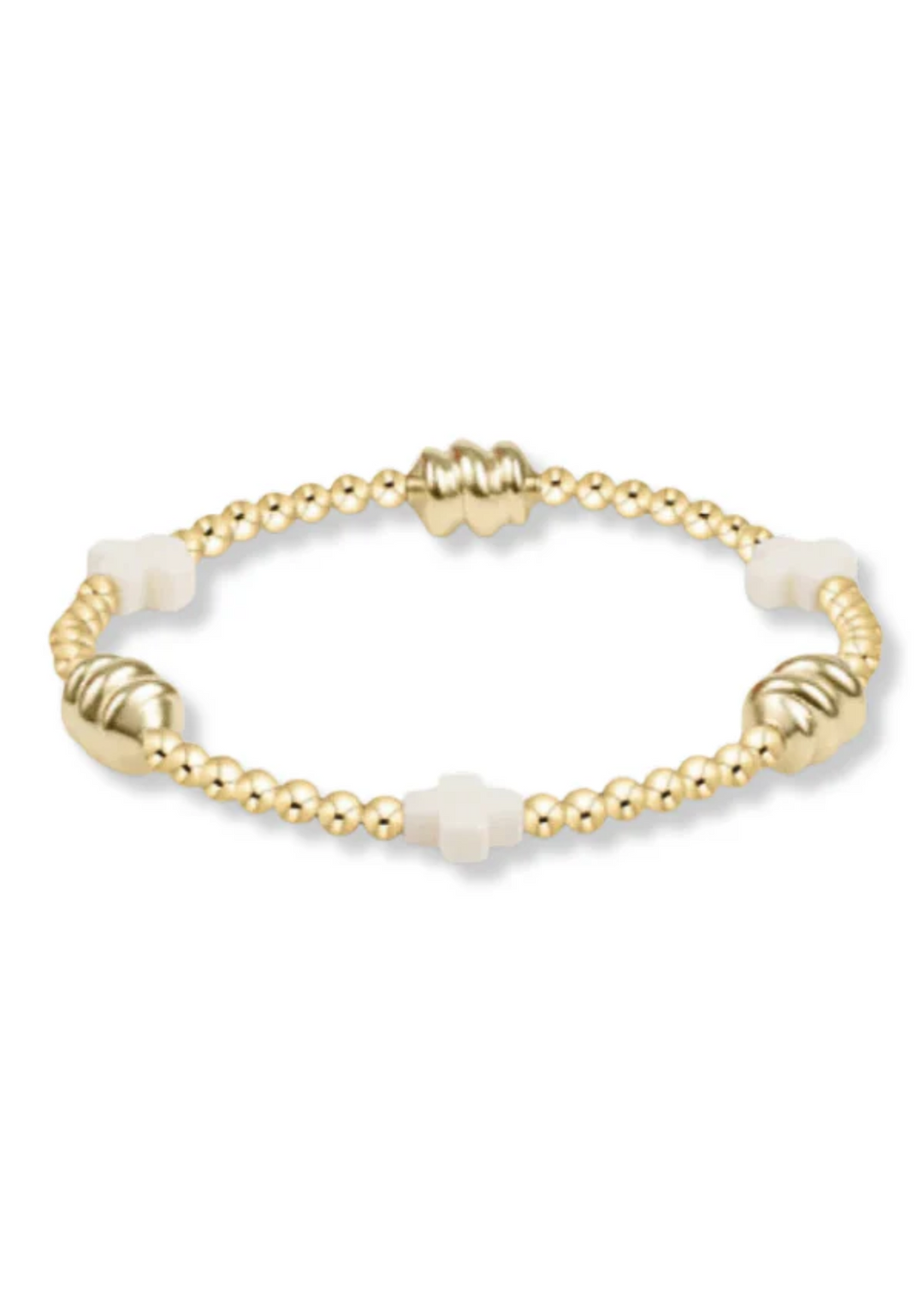 Signature Cross Admire Gold Pattern 3mm Bead Bracelet - Off White