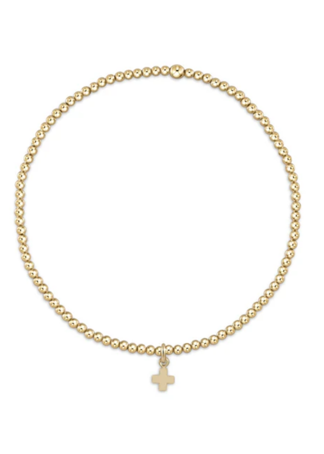 Classic Beaded Signature Cross Gold Charm - 4mm Bead Gold