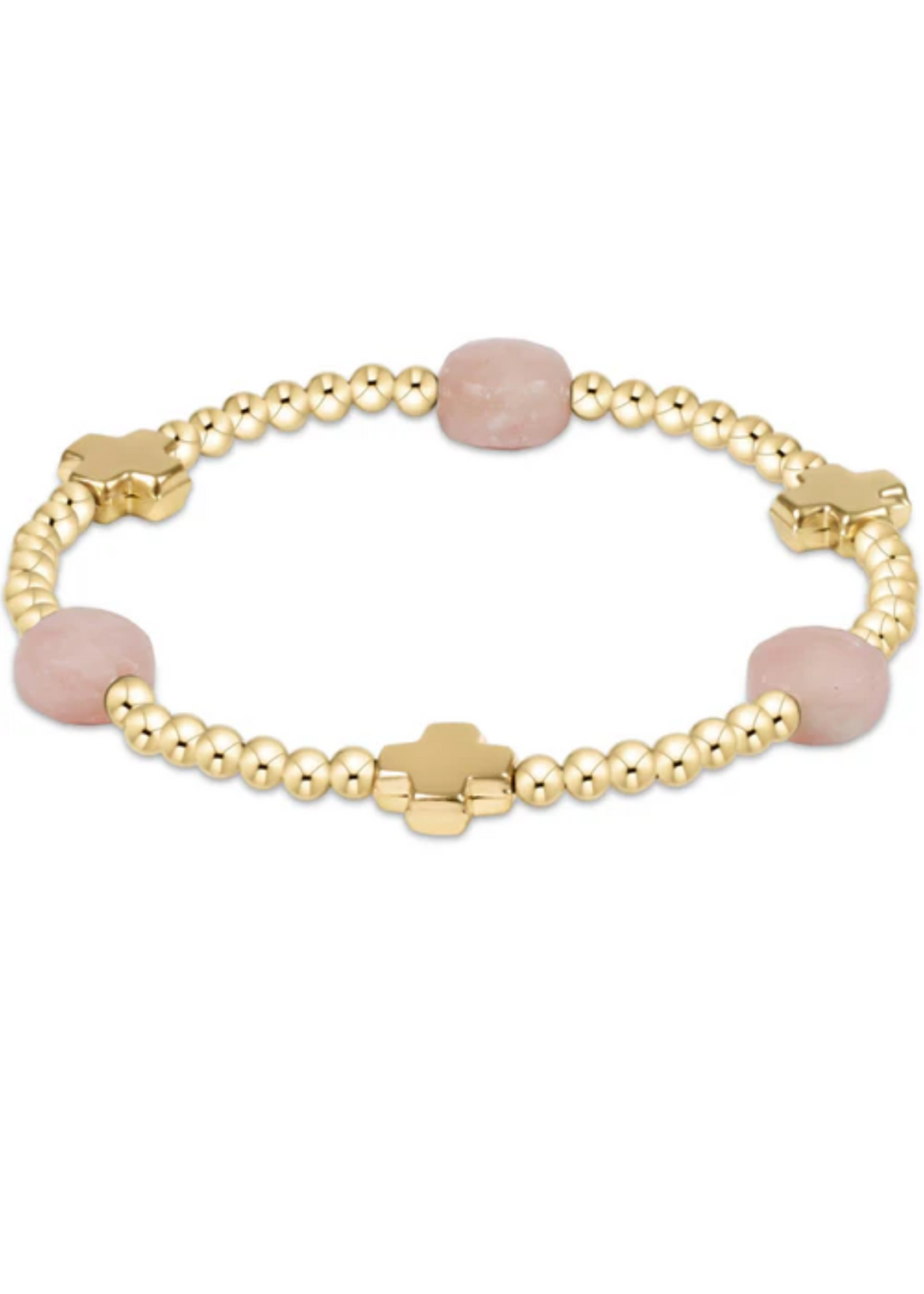 Signature Cross Admire Gold Pattern 3mm Bead Bracelet - Pink Opal