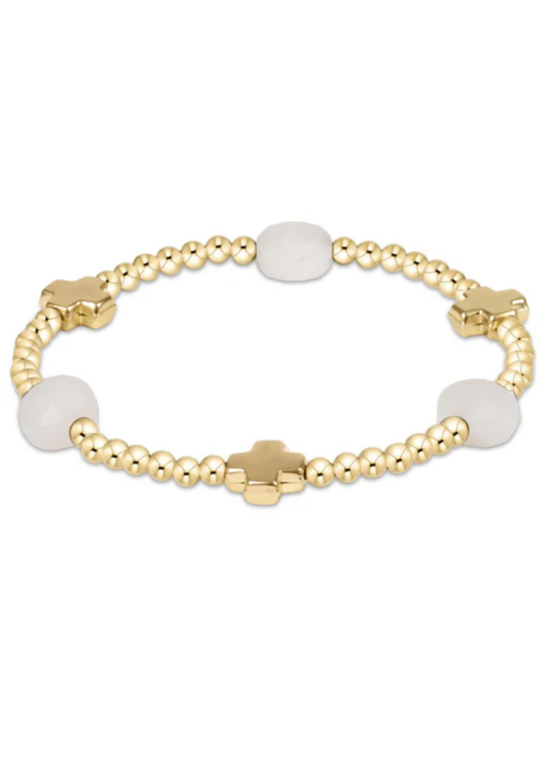 Signature Cross Admire Gold Pattern 3mm Bead Bracelet - Moonstone