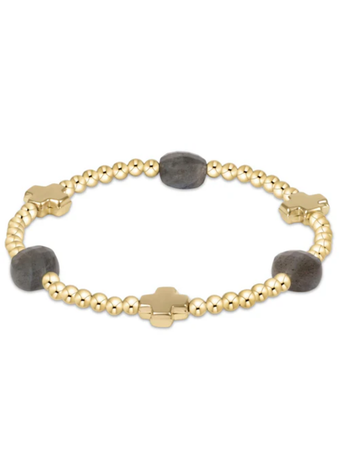 Signature Cross Admire Gold Pattern 3mm Bead Bracelet - Labradorite