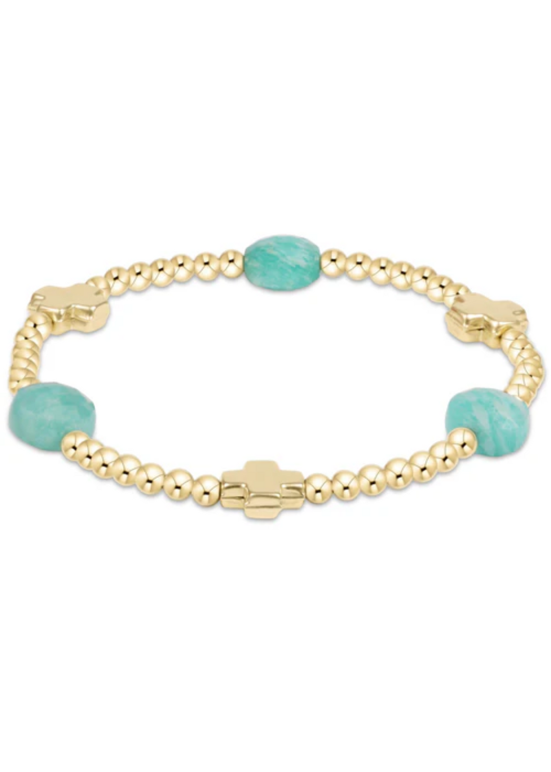 Signature Cross Admire Gold Pattern 3mm Bead Bracelet - Amazonite