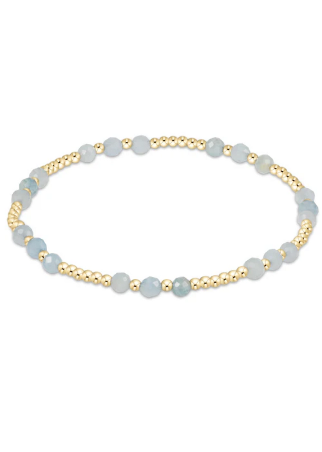 Gemstone Gold Joy Pattern 3mm Bead Bracelet - Aquamarine