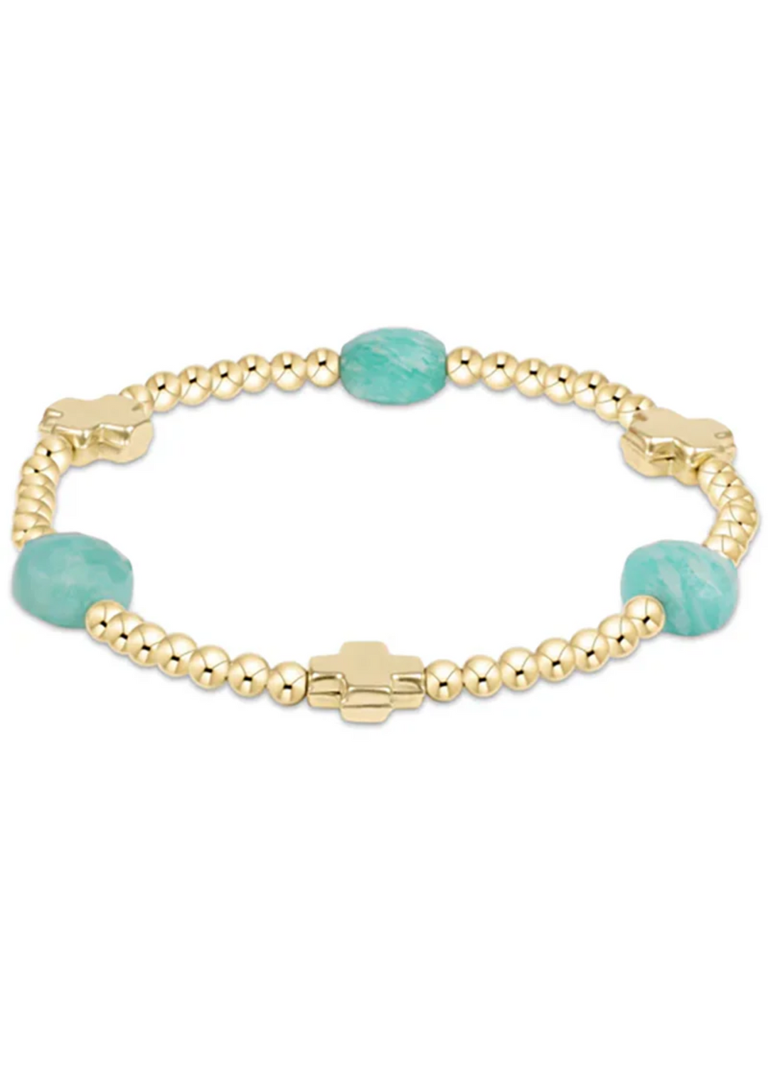 Signature Cross Admire Gold Pattern 3mm Bead Bracelet - Aquamarine