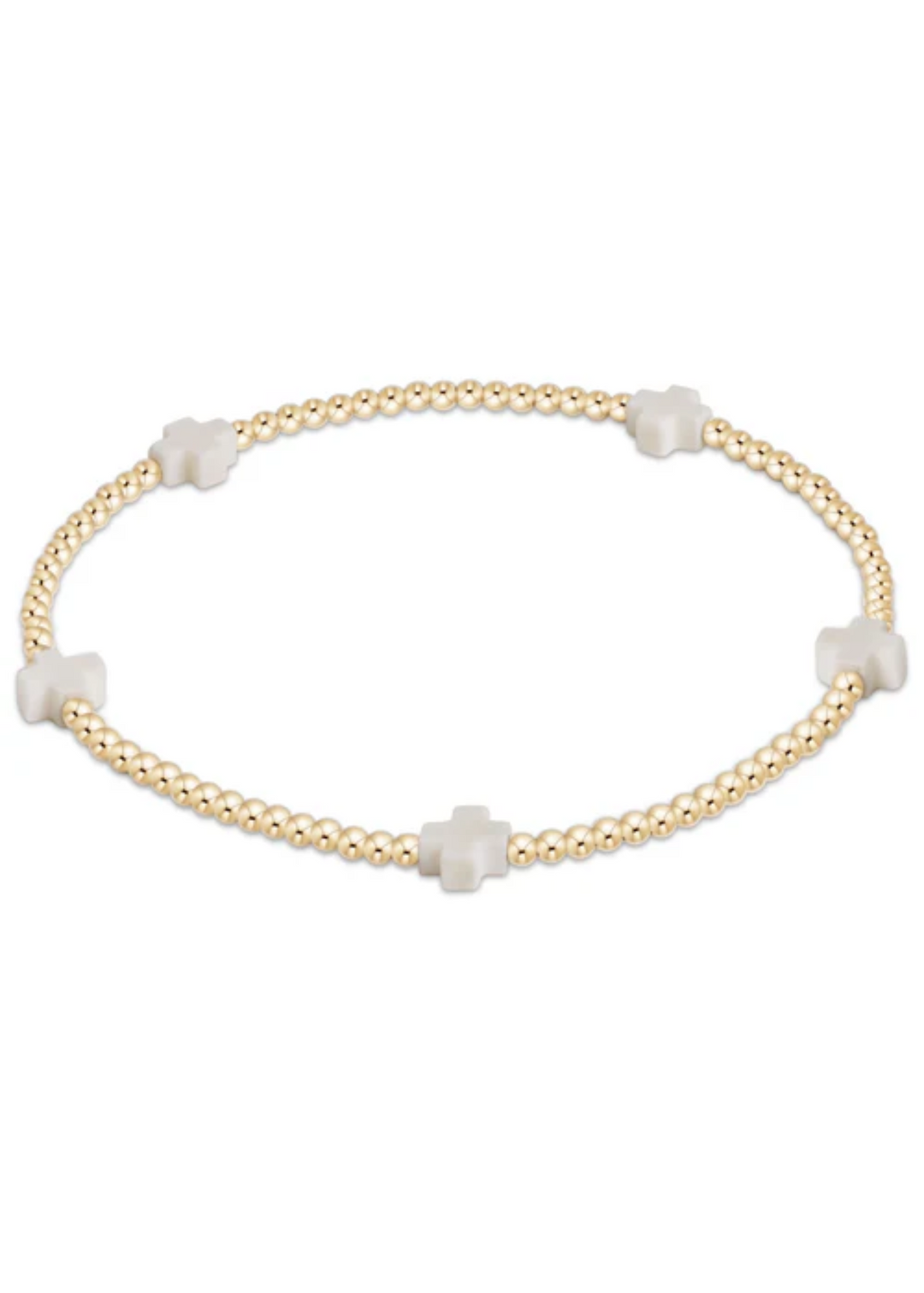 egirl Signature Cross Small Gold Pattern 2mm Bead Bracelet - Off-White