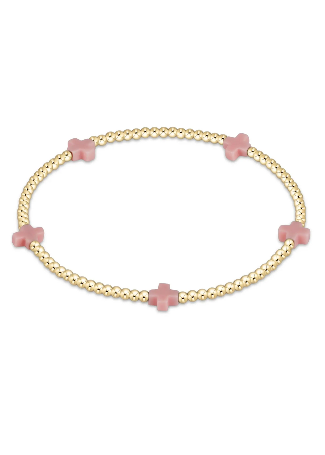 egirl Signature Cross Small Gold Pattern 2mm Bead Bracelet - Pink