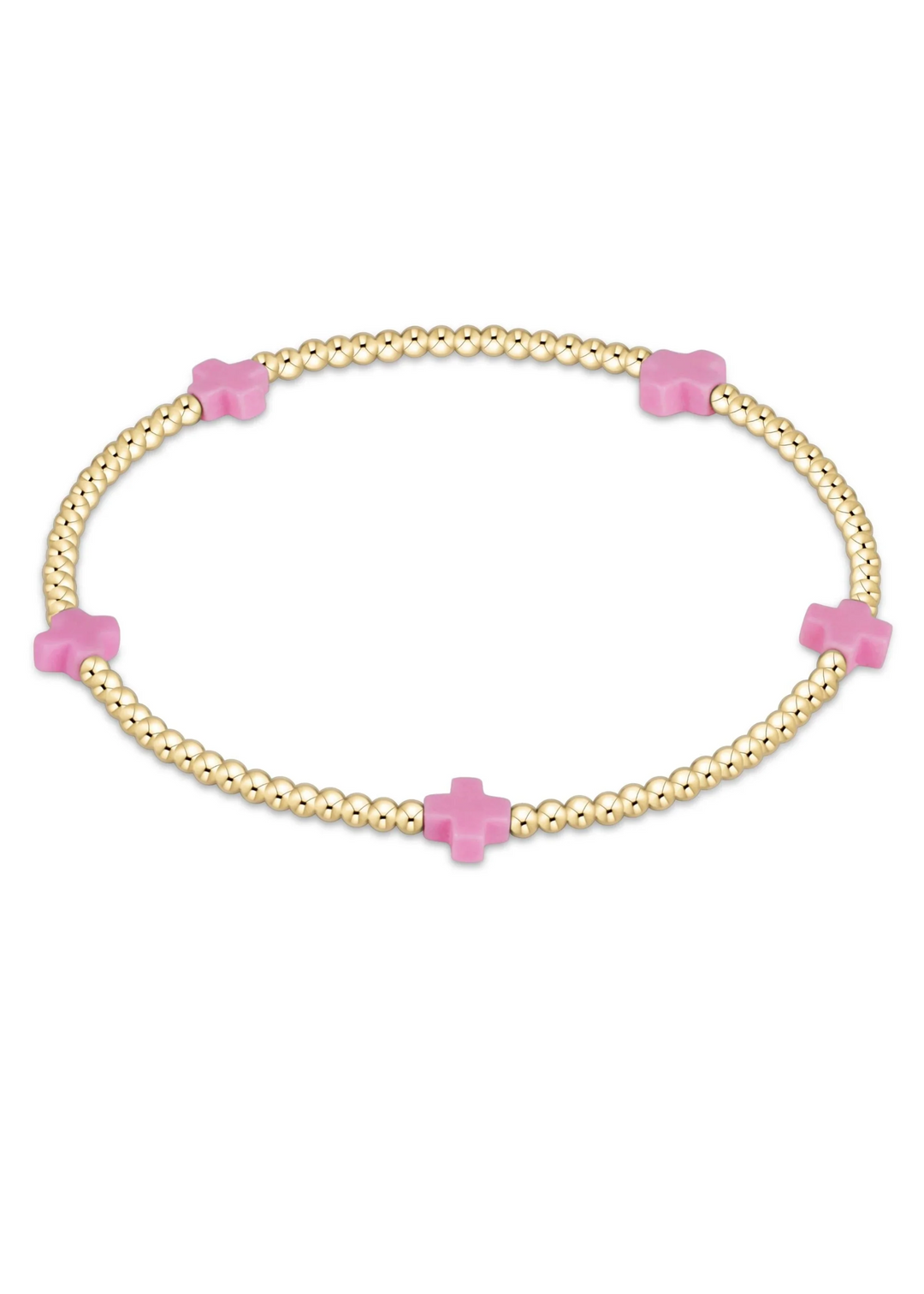 egirl Signature Cross Small Gold Pattern 2mm Bead Bracelet - Bright Pink