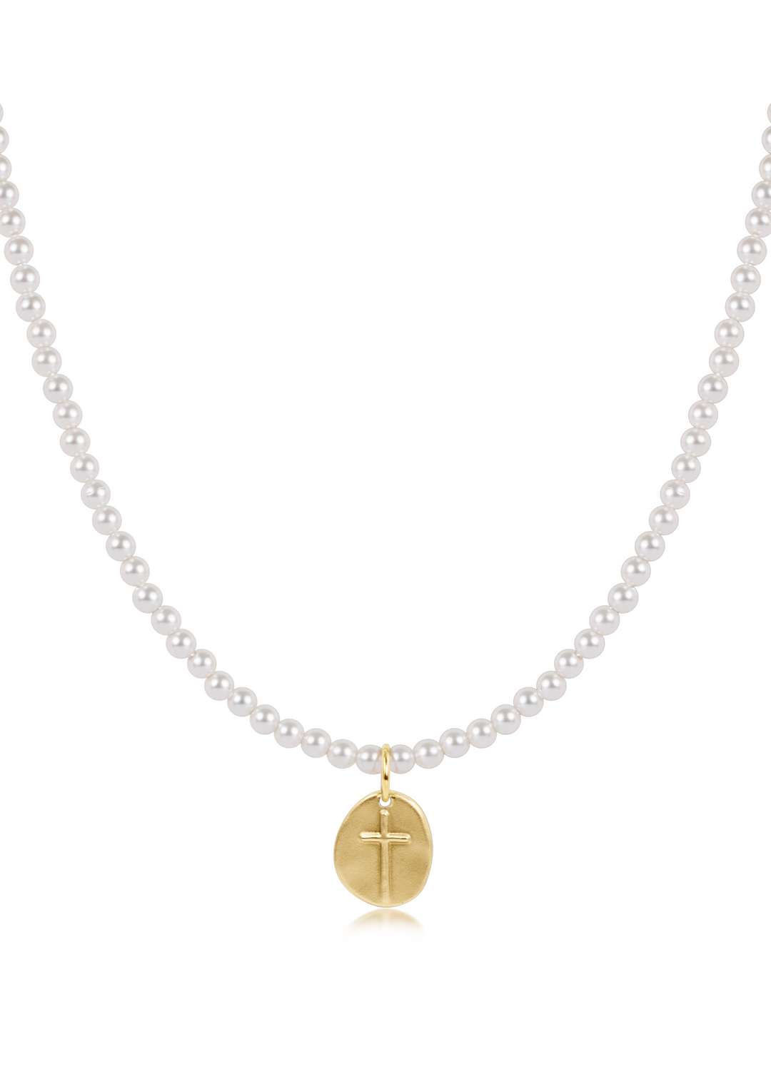 15" Choker Classic Pearl 3mm Bead - Inspire Small Gold Charm
