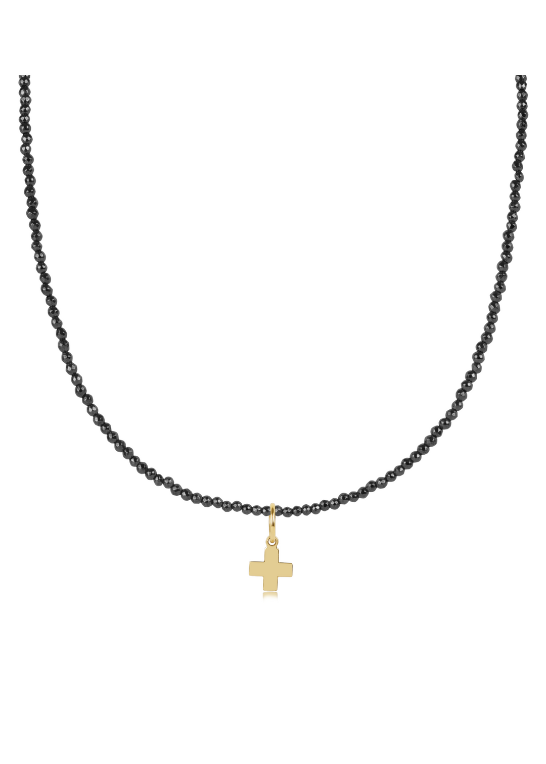 15" Choker Faceted Hematite 2mm Bead - Signature Cross Gold Charm