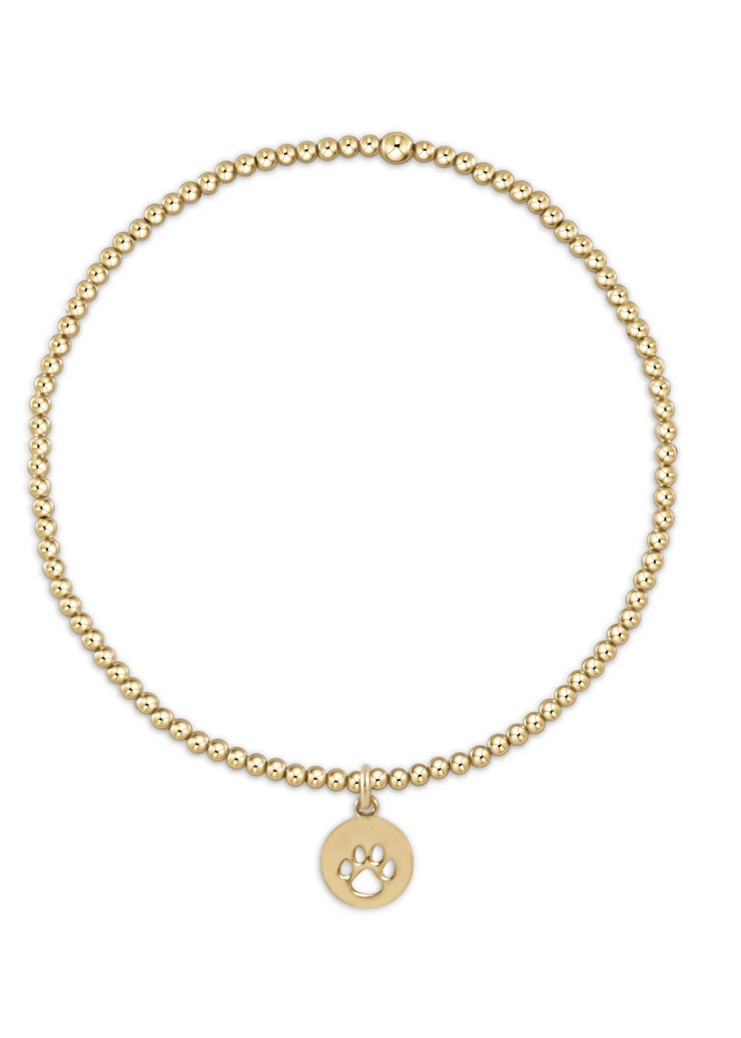 Classic Gold 2mm Bead Bracelet - Paw Print Small Gold Disc