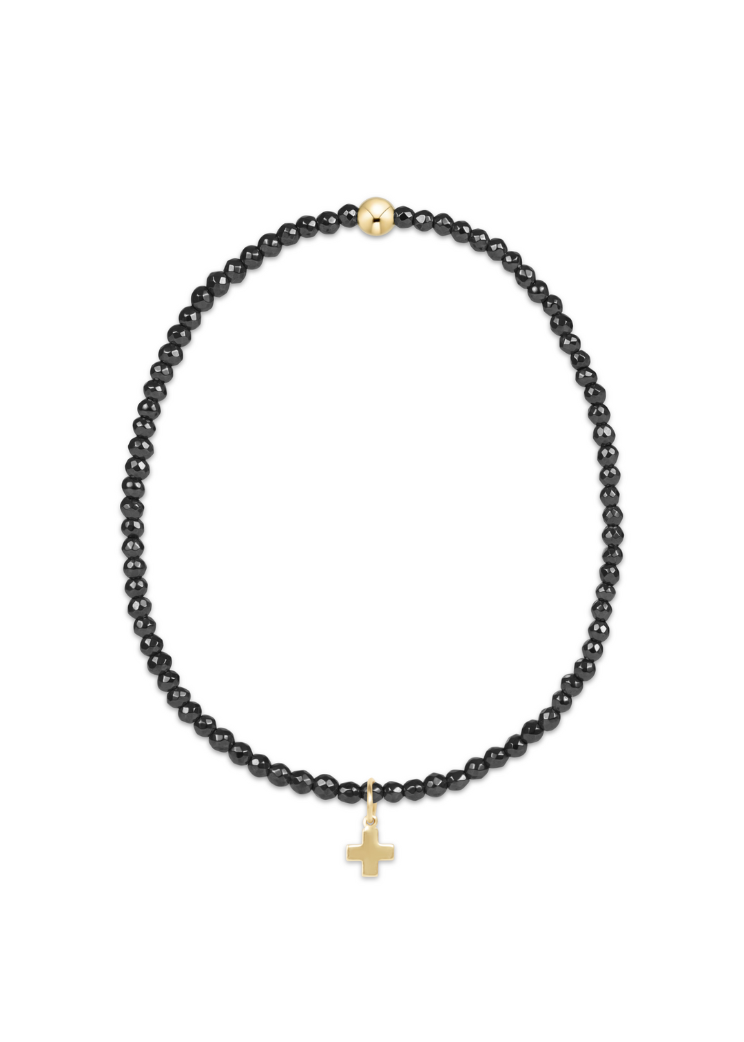 Faceted Hematite 2mm Bead Bracelet - Signature Cross Gold Charm