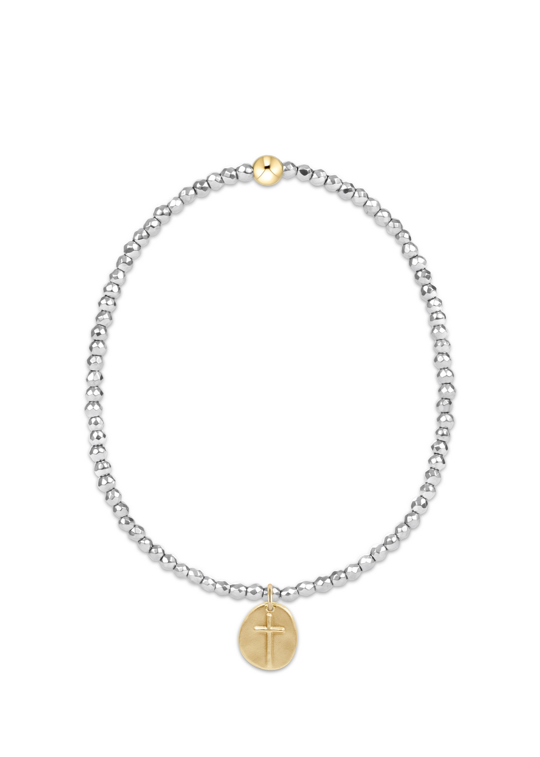 Silver Faceted Hematite 2mm Bead Bracelet - Inspire Small Gold Charm