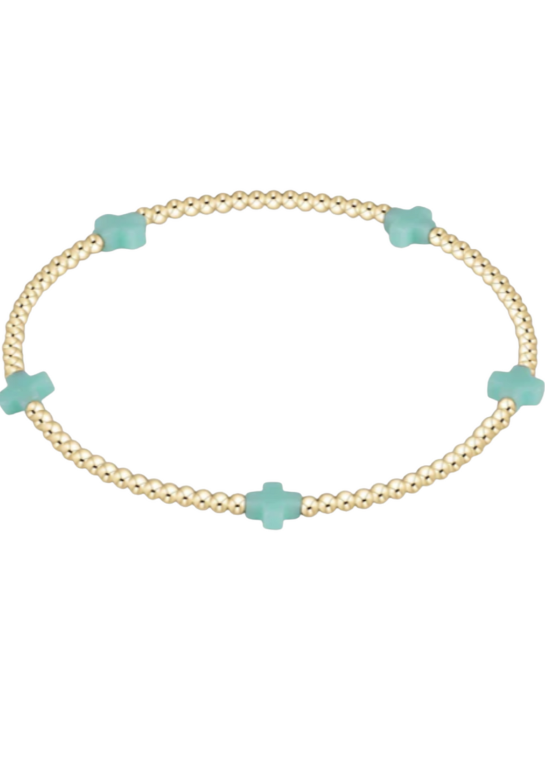 egirl Signature Cross Small Gold Pattern 2mm Bead Bracelet - Mint