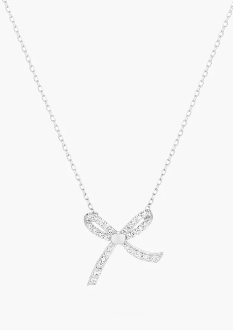 Tiny Pave Bow Necklace