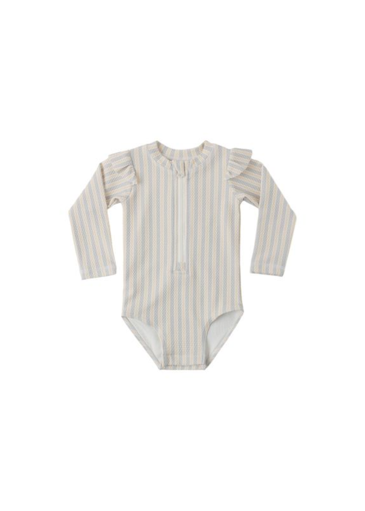Byron Rashguard One-Piece || Blue + Butterscotch Stripe - Macy Carlisle