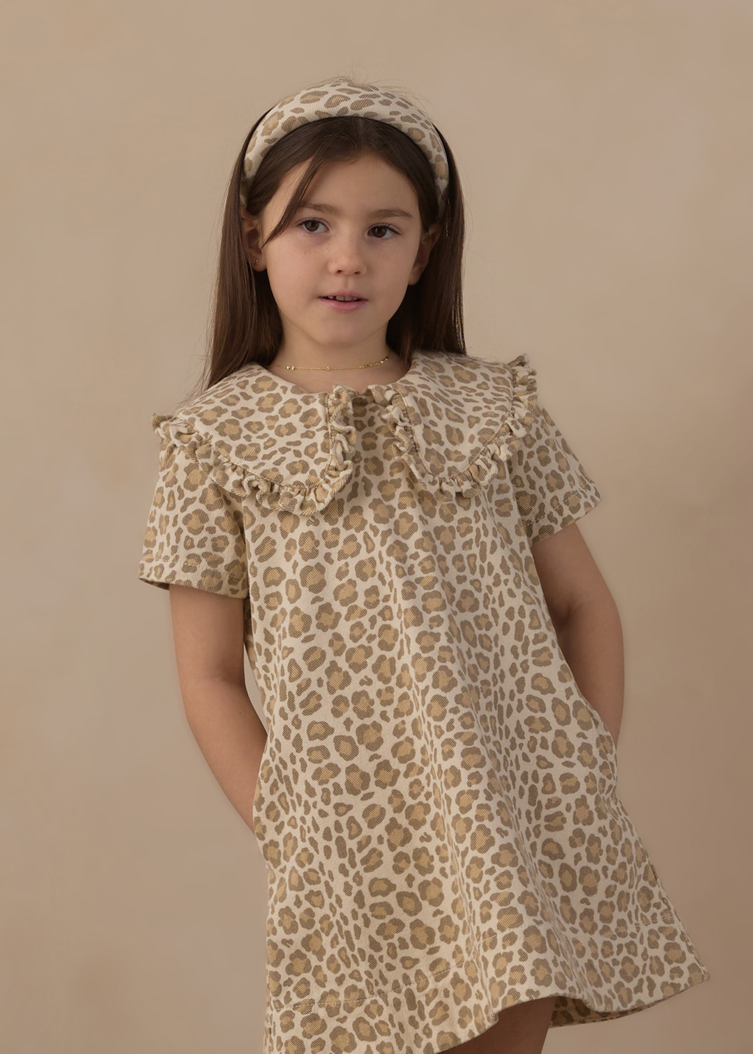 Collard Denim Mini Dress || Leopard