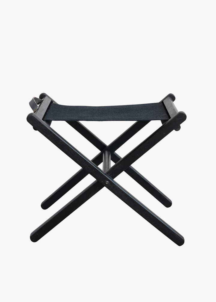 Black Linen Folding Stool