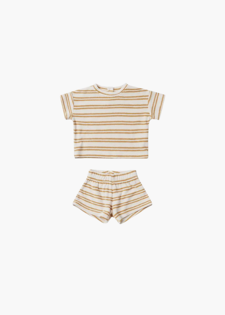 terry tee + shorts set || honey stripe