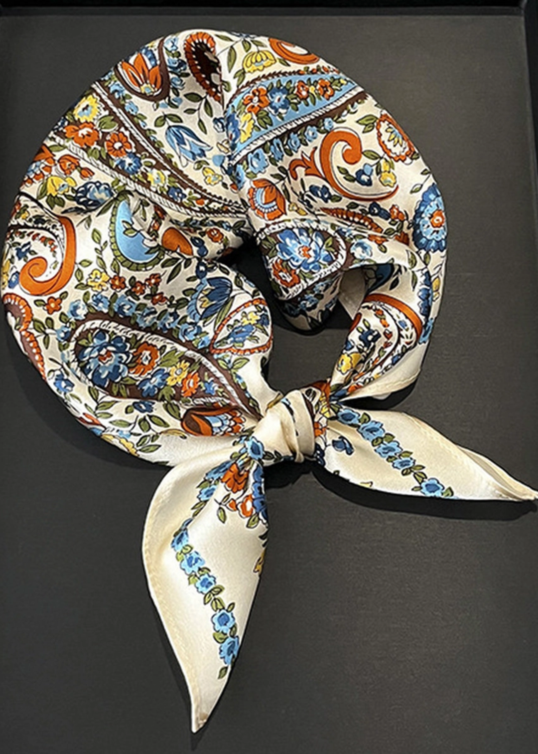 Blue Floral Silk Scarf