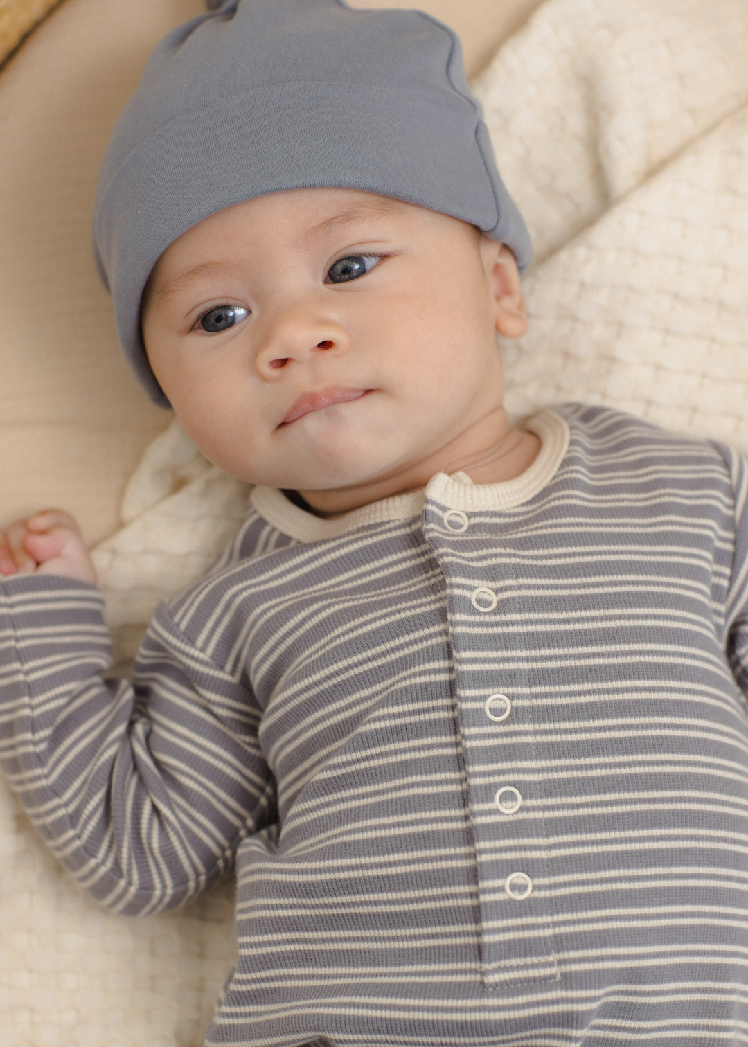 Ribbed Baby Jumpsuit || Slate Microstripe