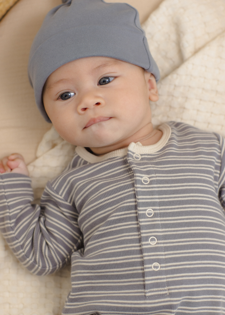 Ribbed Baby Jumpsuit || Slate Microstripe