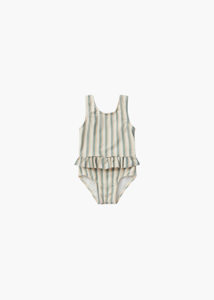 Skirted One-Piece || Aqua Stripe - FINAL SALE