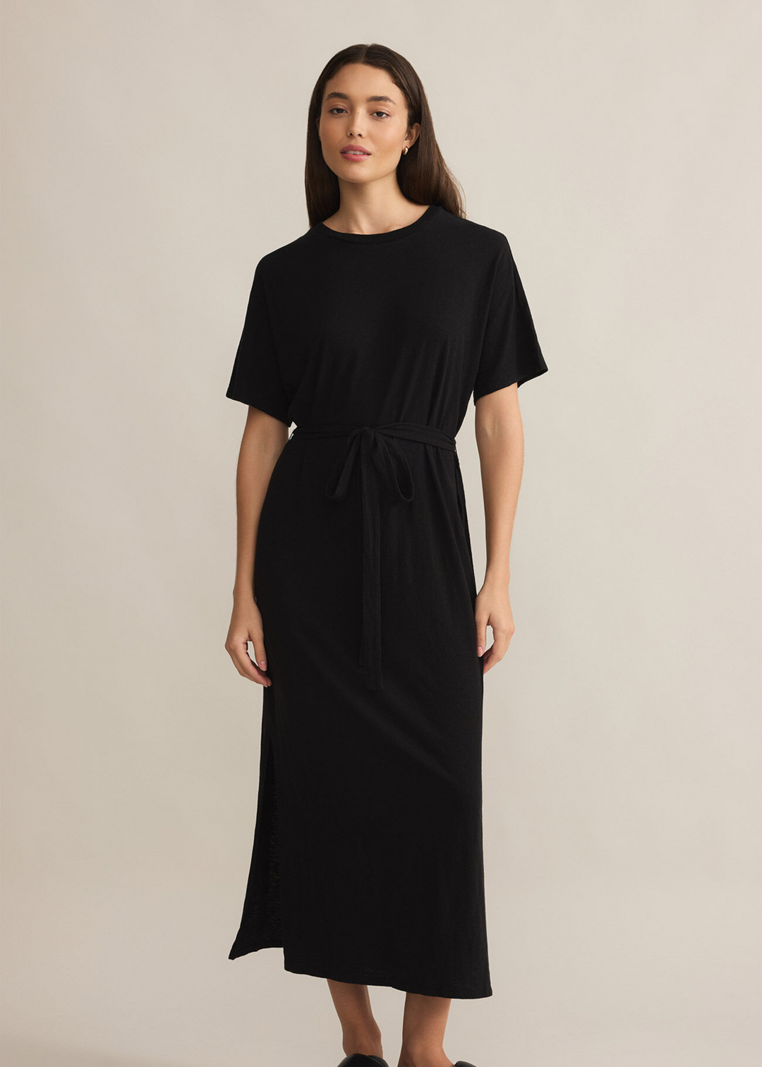 womens midi dress sale Black Velvet Mock Neck Padded Shoulder Midi Dress *FINAL SALE*