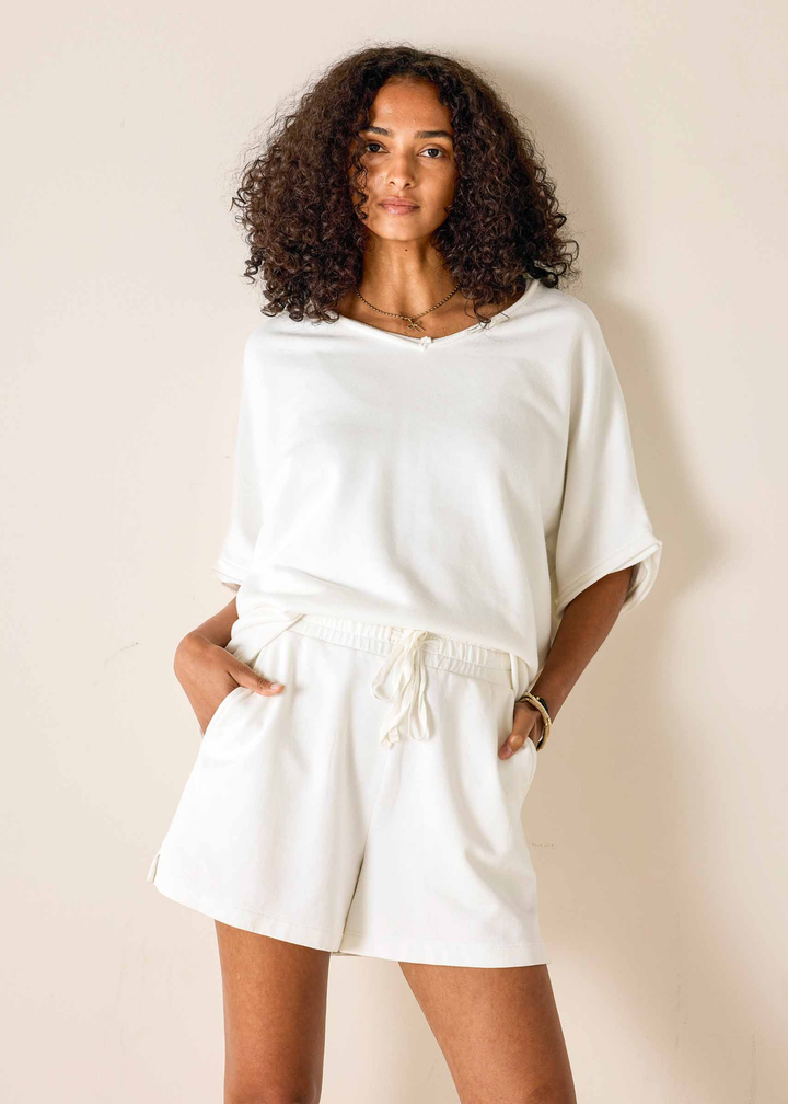 Frenchie Raw Edge V-Neck Sweatshirt - Macy Carlisle