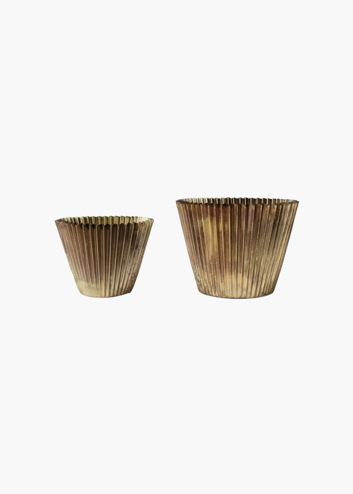Brass Fluted Planter, Set of 2