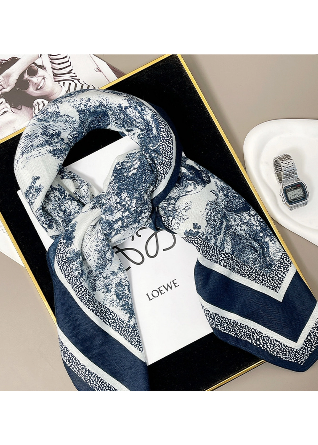 Blue & White Shawl Scarf