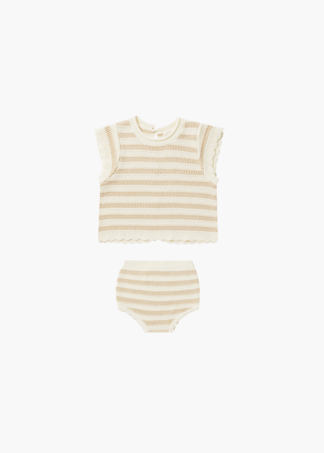 Scallop Knit Baby Set || Sand Stripe