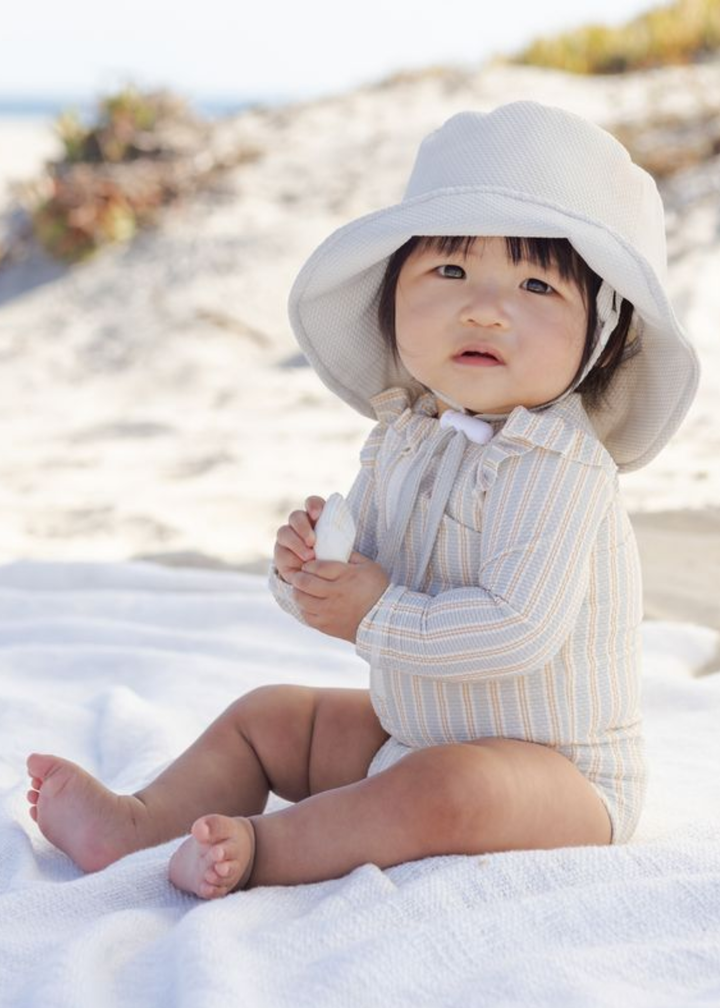 Byron Rashguard One-Piece || Blue + Butterscotch Stripe - Macy Carlisle