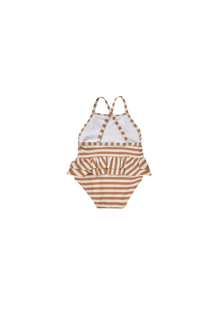 ruffled one-piece swimsuit || clay stripe - FINAL SALE