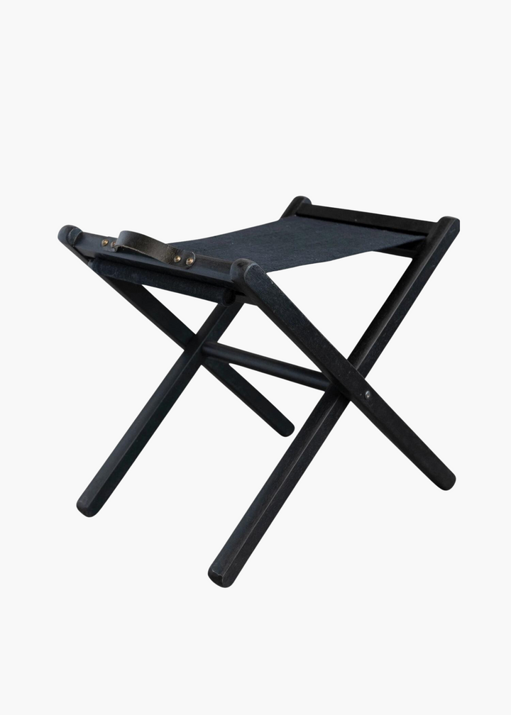Black Linen Folding Stool