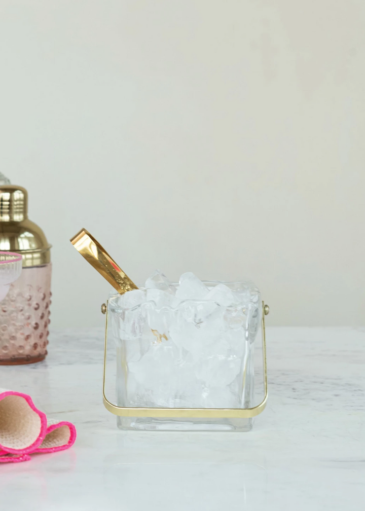 Glass Ice Bucket w/ Tongs