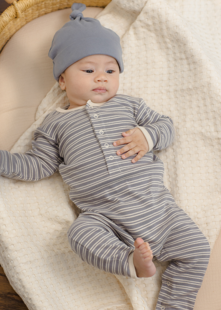 Ribbed Baby Jumpsuit || Slate Microstripe