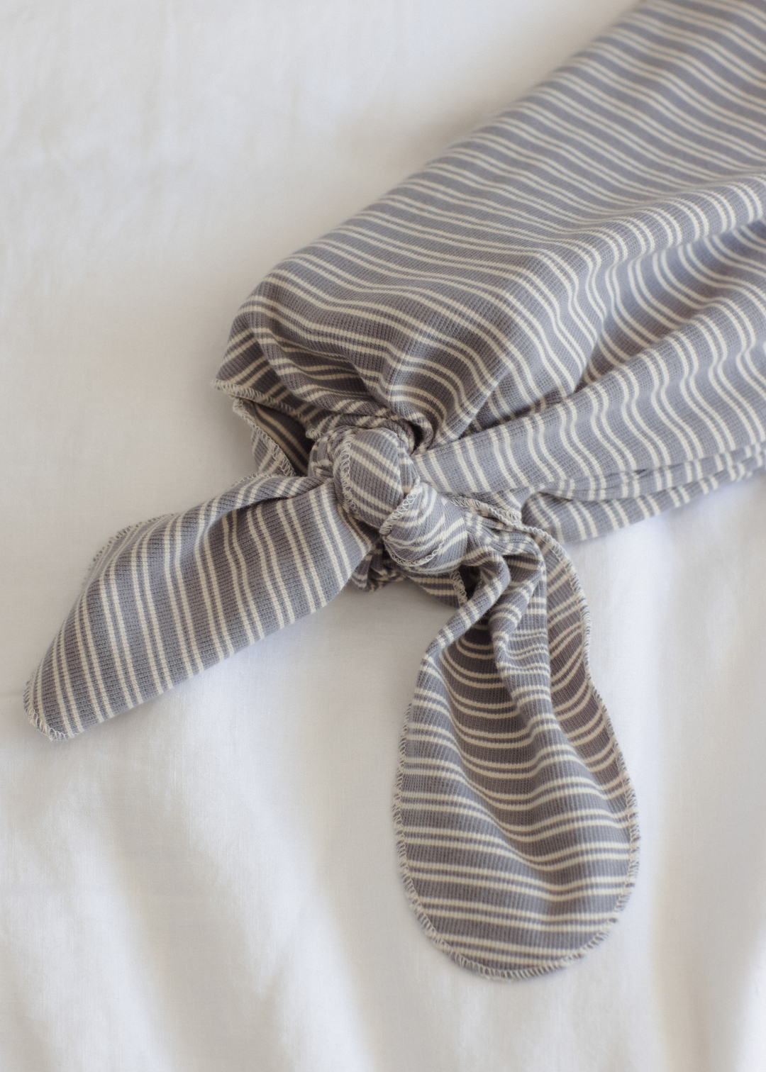 Knotted Baby Gown + Hat Set || Slate Microstripe