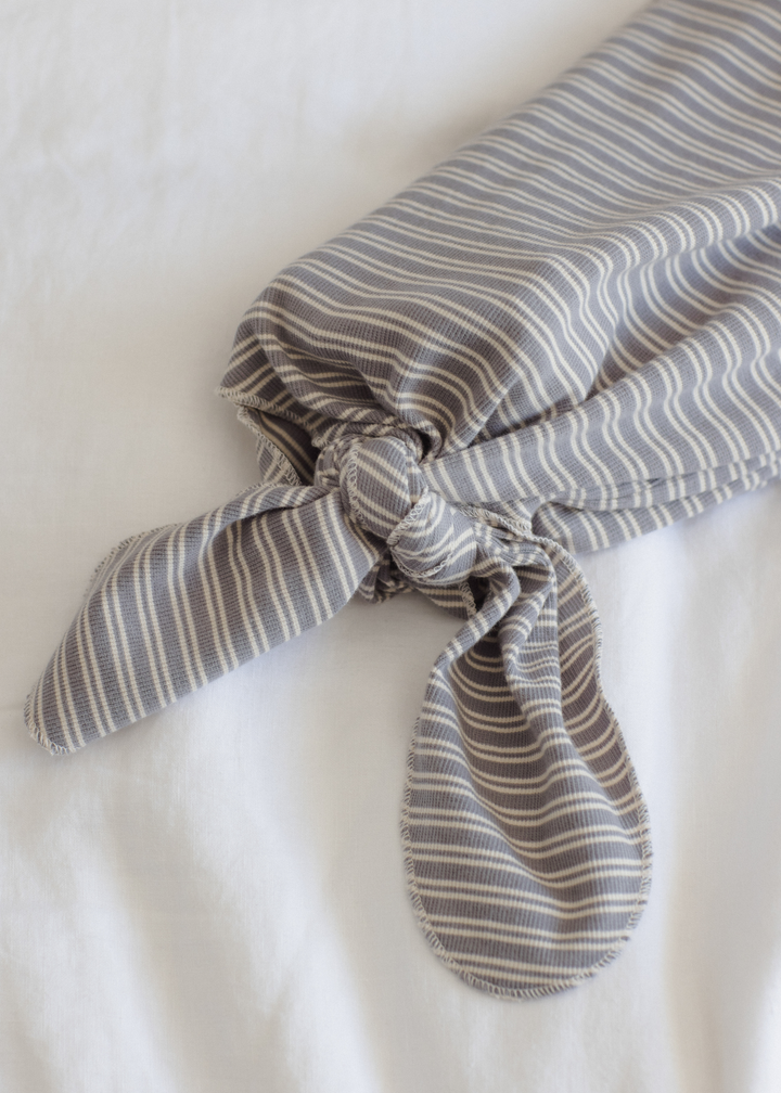 Knotted Baby Gown + Hat Set || Slate Microstripe
