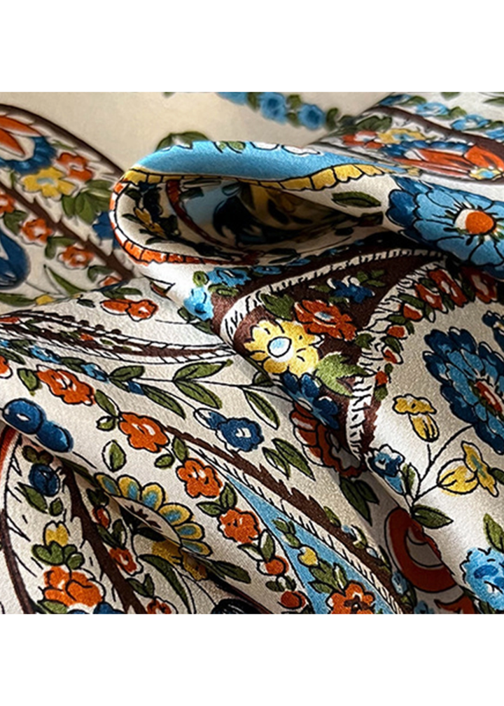 Blue Floral Silk Scarf