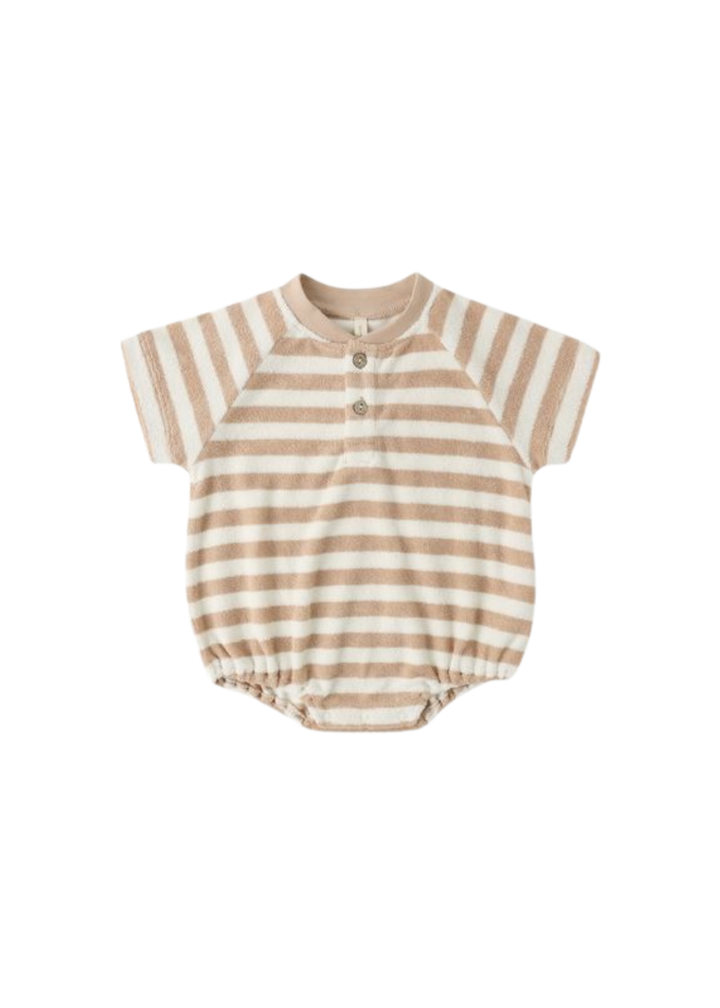 Terry Henley Romper || Latte Stripe - Macy Carlisle