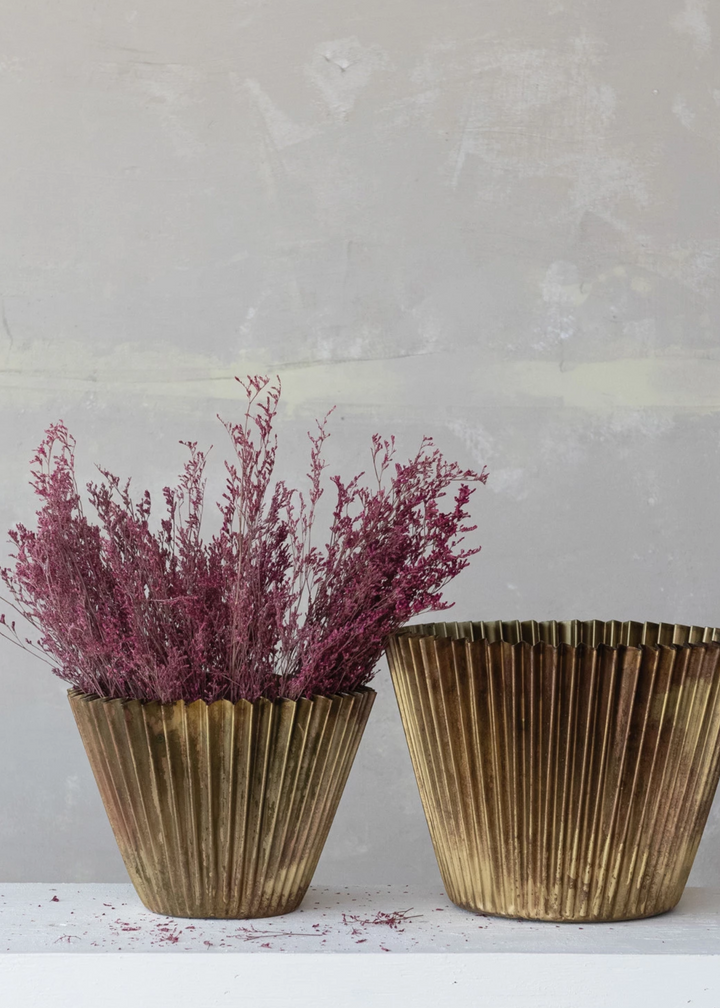 Brass Fluted Planter, Set of 2
