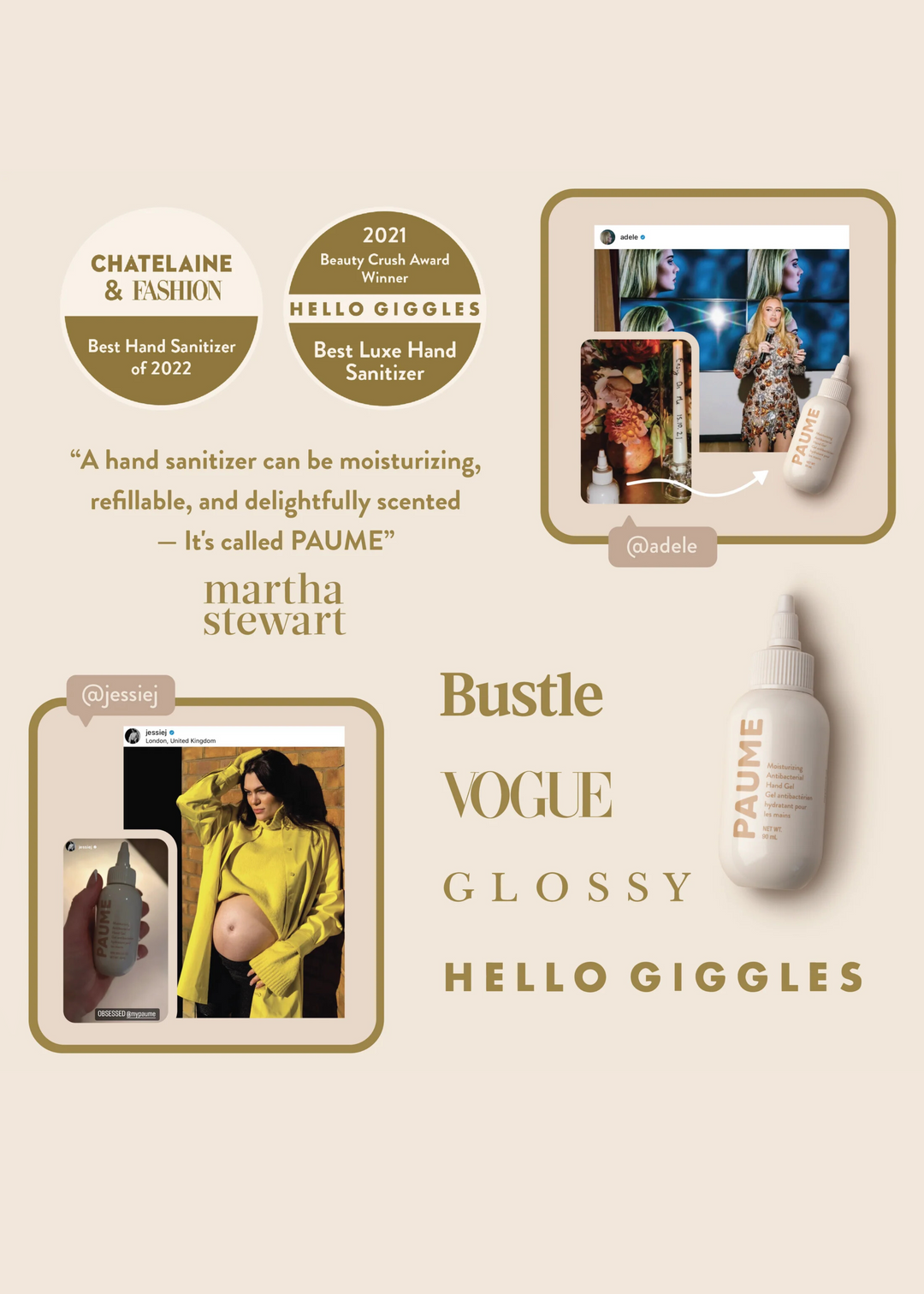 PAUME Moisturizing Antibacterial Hand Gel Travel Bottle