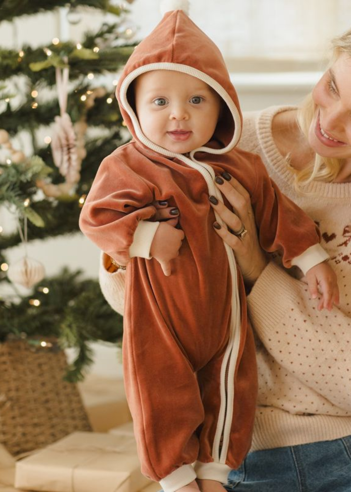 Velour Zip Jumpsuit || Cranberry