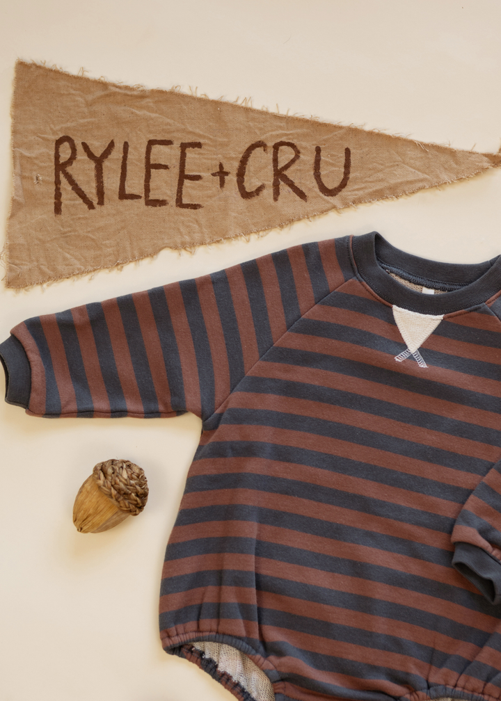 Crew Neck Romper || Mulberry Stripe
