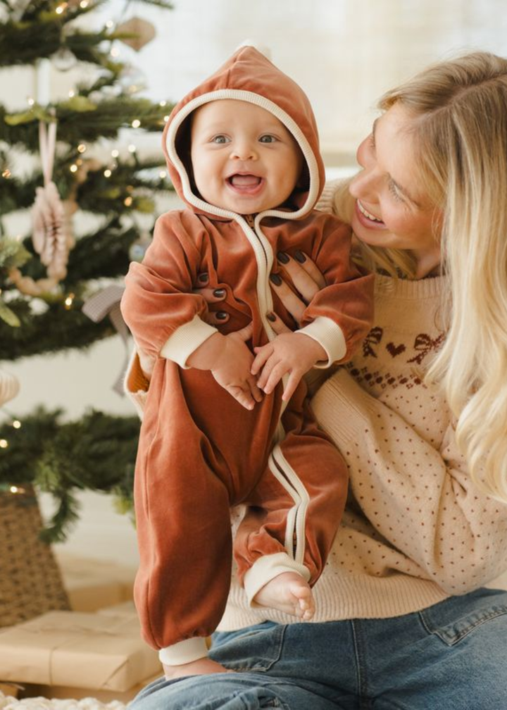 Velour Zip Jumpsuit || Cranberry