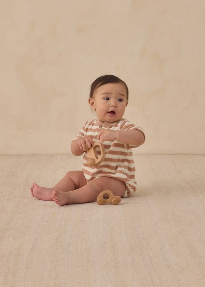 Terry Henley Romper || Latte Stripe - Macy Carlisle