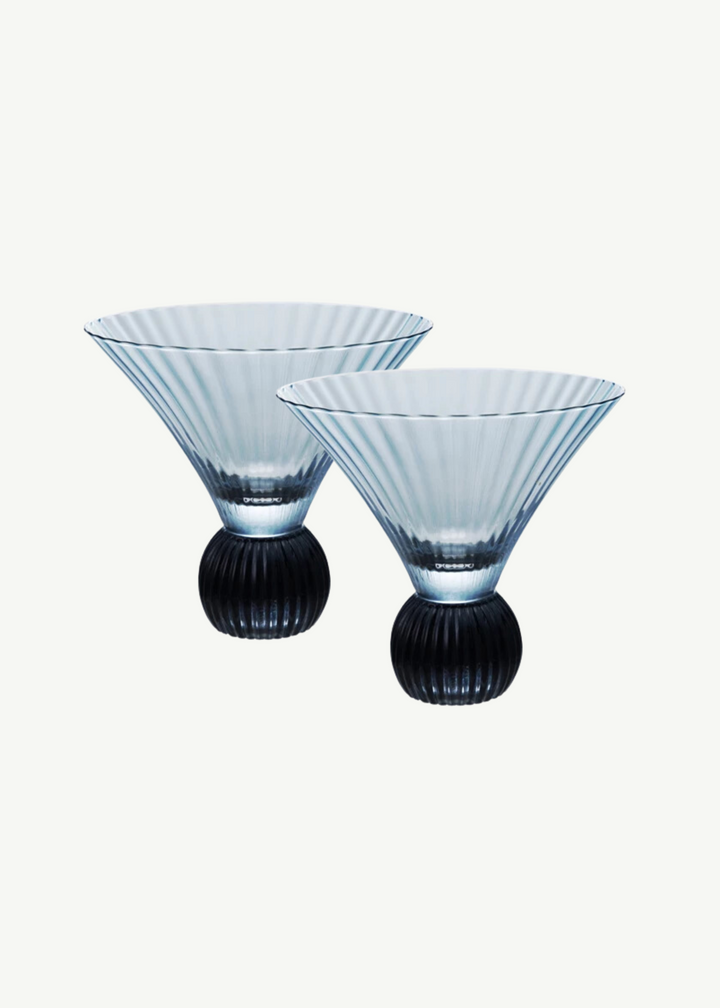 Blue Pleated Martini Glass, Set of 2